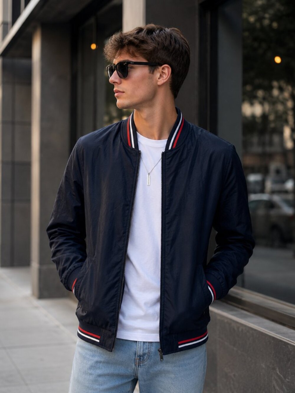 Men's spring bomber jacket navy, red, white nwot, medium streetwear preppy